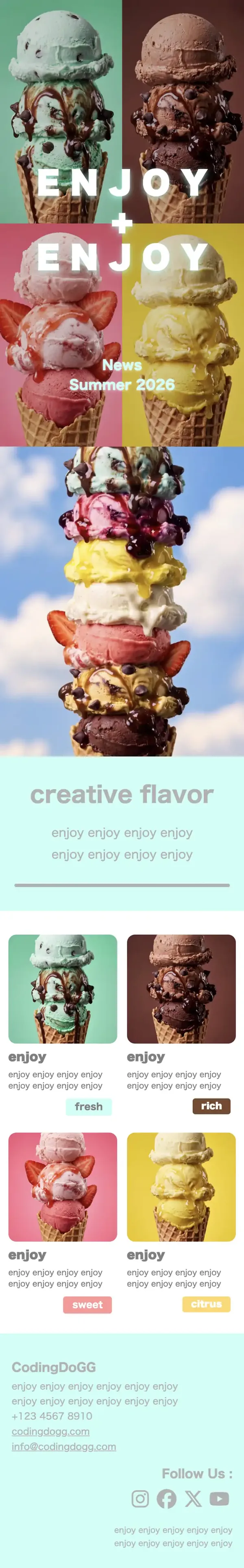 Sample HTML newsletter you can build (summer flavors & new products)